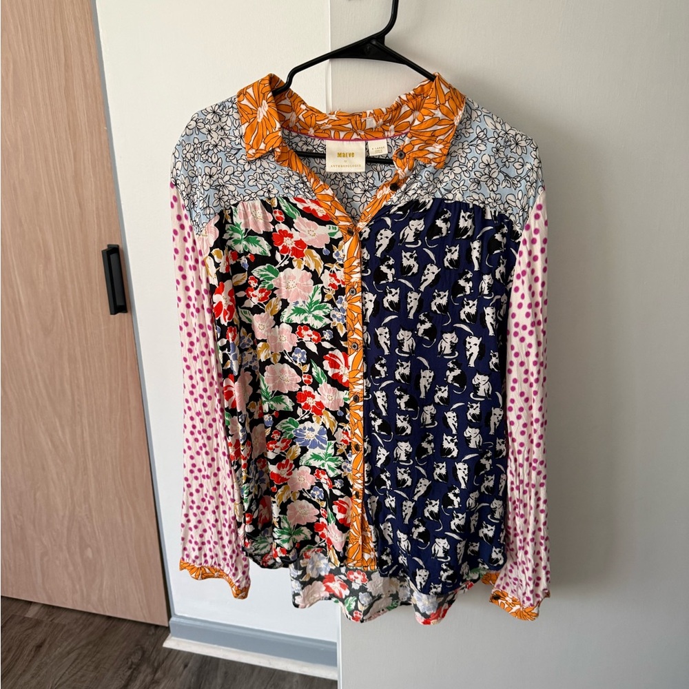 Anthropologie Floral and Geometric Patterned Blouse